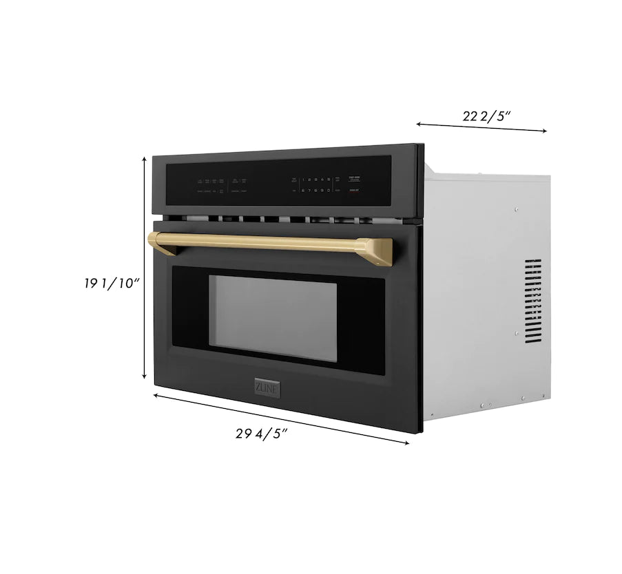 ZLINE - Autograph Edition 30” 1.6 cu ft. Built-in Convection Microwave Oven in Black Stainless Steel and Champagne Bronze Accents