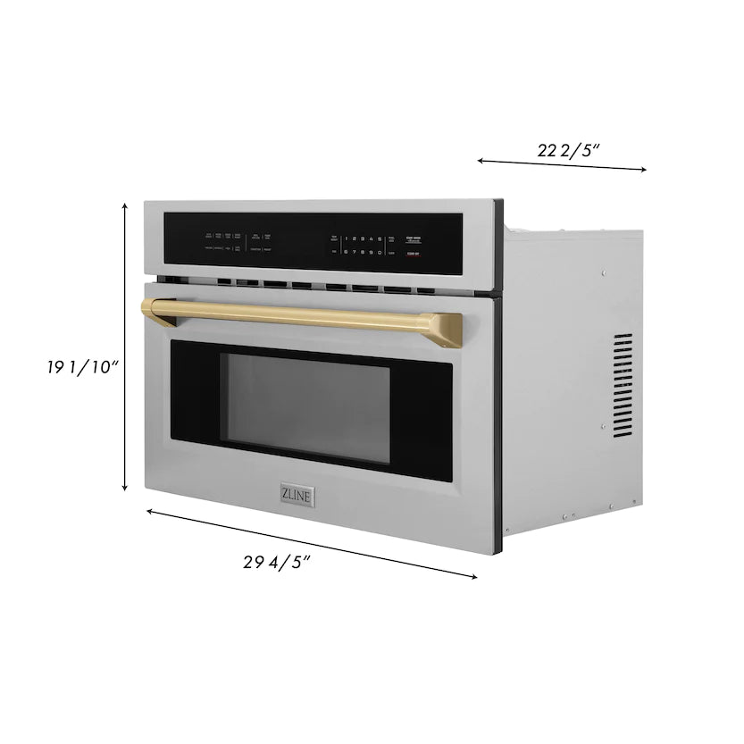 ZLINE - Autograph Edition 30” 1.6 cu ft. Built-in Convection Microwave Oven in Stainless Steel and Champagne Bronze Accents