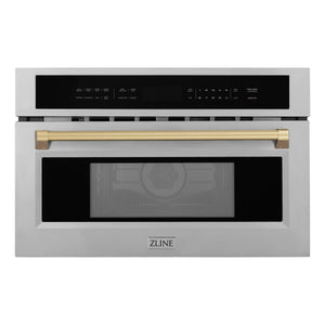 ZLINE Autograph Edition 30” 1.6 cu ft. Built-in Convection Microwave Oven in Stainless Steel and Champagne Bronze Accents