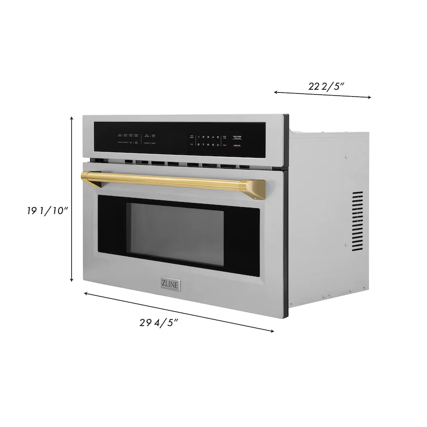 ZLINE - Autograph Edition 30” 1.6 cu ft. Built-in Convection Microwave Oven in Stainless Steel and Gold Accents