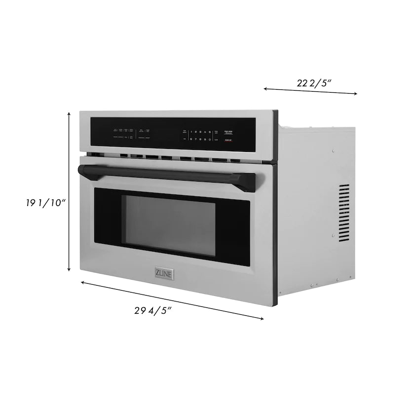 ZLINE - Autograph Edition 30” 1.6 cu ft. Built-in Convection Microwave Oven in Stainless Steel and Matte Black Accents