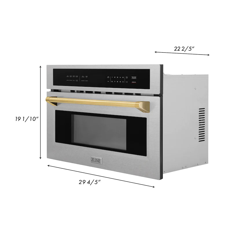 ZLINE - Autograph Edition 30” 1.6 cu ft. Built-in Convection Microwave Oven in Fingerprint Resistant Stainless Steel and Gold Accents