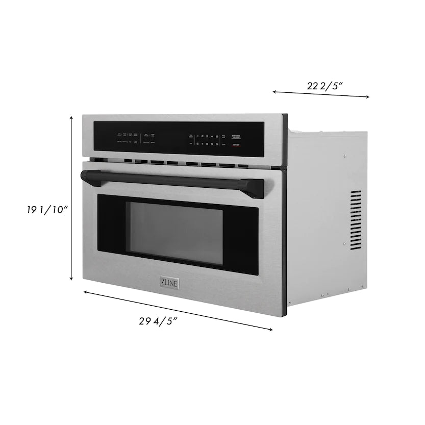 ZLINE - Autograph Edition 30” 1.6 cu ft. Built-in Convection Microwave Oven in Fingerprint Resistant Stainless Steel and Matte Black Accents
