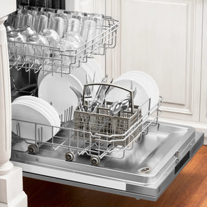 ZLINE 30" Kitchen Package with Stainless Steel Dual Fuel Range, Modern Over The Range Microwave and Dishwasher