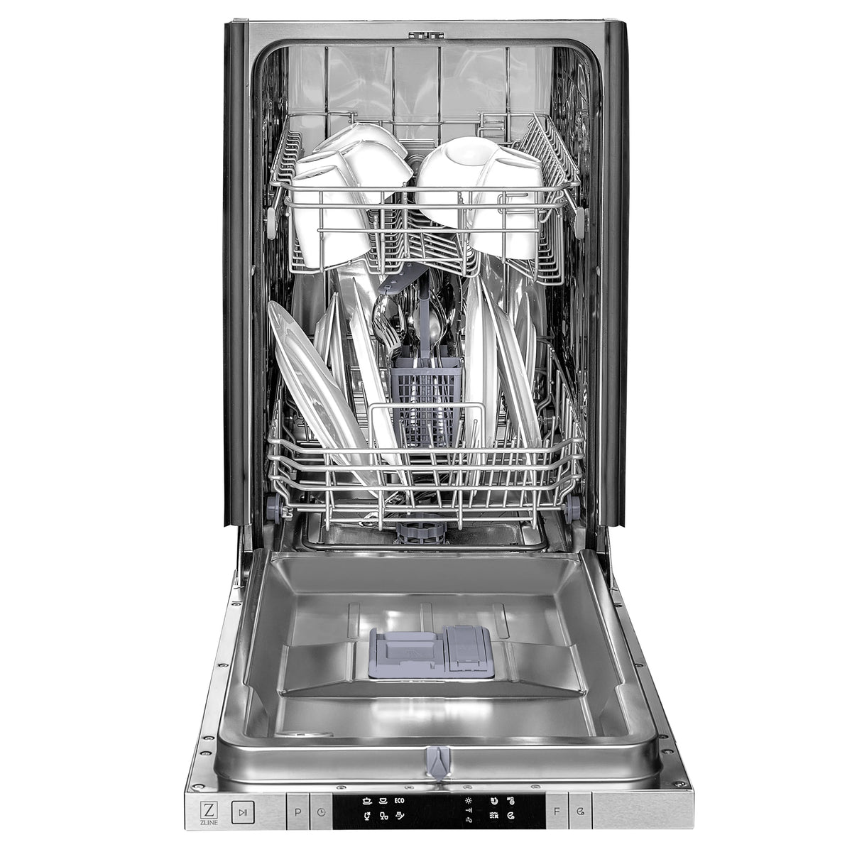 ZLINE 18 in. Compact Black Stainless Steel Top Control Dishwasher with Stainless Steel Tub and Modern Style Handle, 52dBa