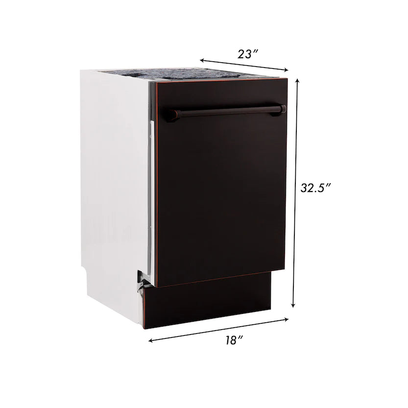 ZLINE 18&quot; Tallac Series 3rd Rack Top Control Dishwasher in Oil Rubbed Bronze with Stainless Steel Tub, 51dBa (DWV-ORB-18)