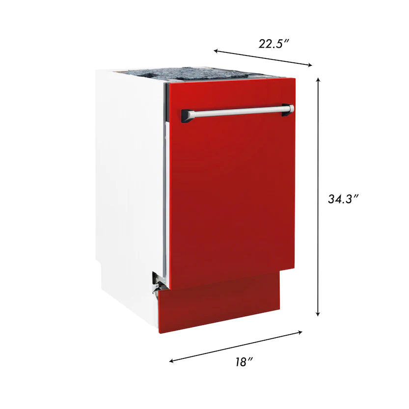 ZLINE 18&quot; Tallac Series 3rd Rack Top Control Dishwasher in Red Matte with Stainless Steel Tub, 51dBa (DWV-RM-18)