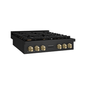 ZLINE - 36 in. Autograph Edition Paramount Gas Rangetop with 6 Burners and Porcelain Cooktop in Black Stainless Steel with Champagne Bronze Accents (SRTBZ-36-CB)