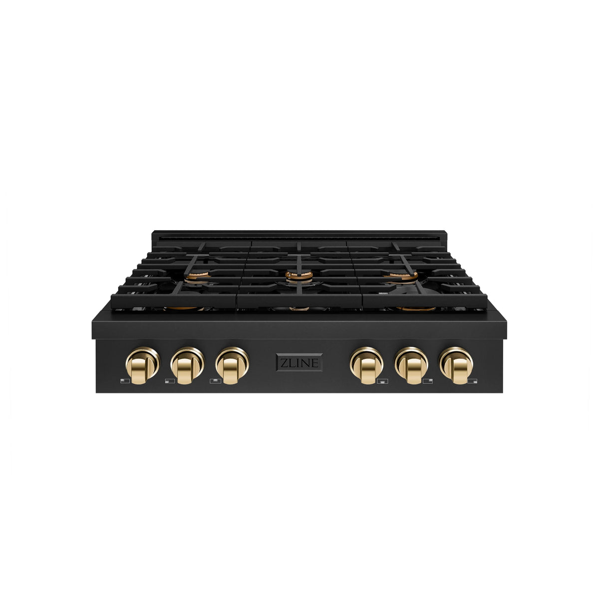 ZLINE - 36 in. Autograph Edition Paramount Gas Rangetop with 6 Burners and Porcelain Cooktop in Black Stainless Steel with Polished Gold Accents
