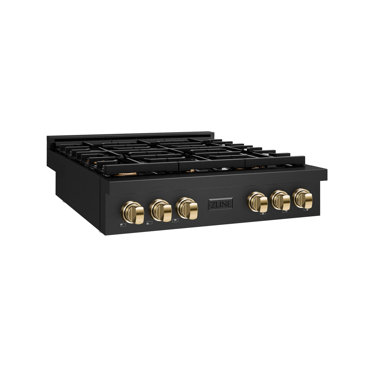 ZLINE - 30 in. Autograph Edition Paramount Gas Rangetop with 4 Burners and Porcelain Cooktop in Black Stainless Steel with Polished Gold Accents
