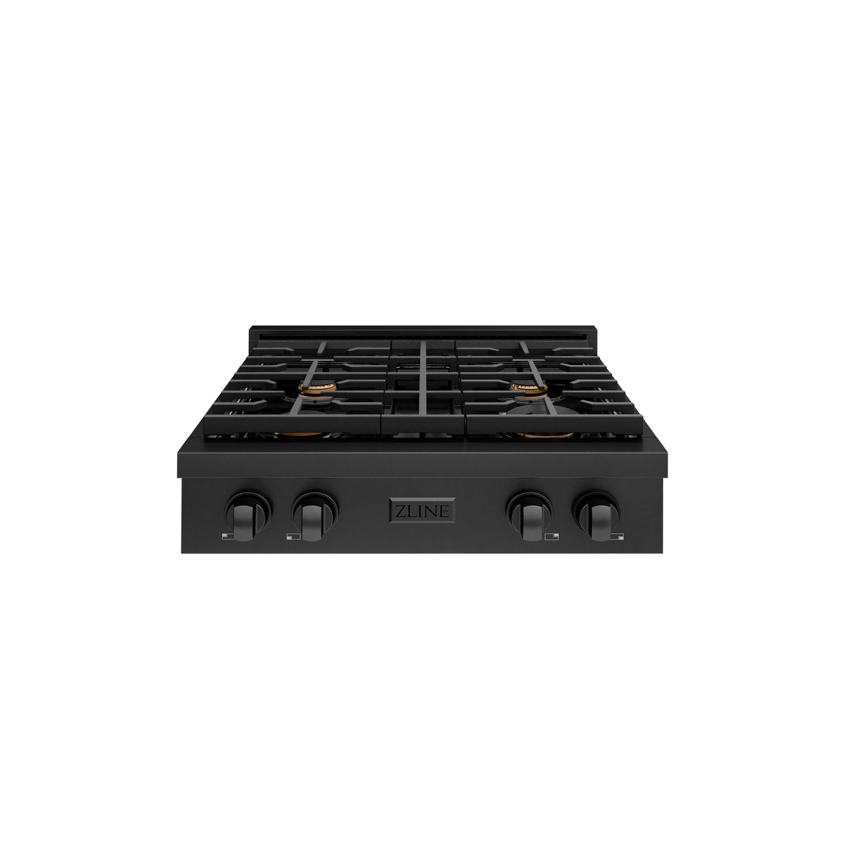 ZLINE - 30 in. Paramount Gas Rangetop with 4 Brass Burners and Porcelain Cooktop in Black Stainless Steel