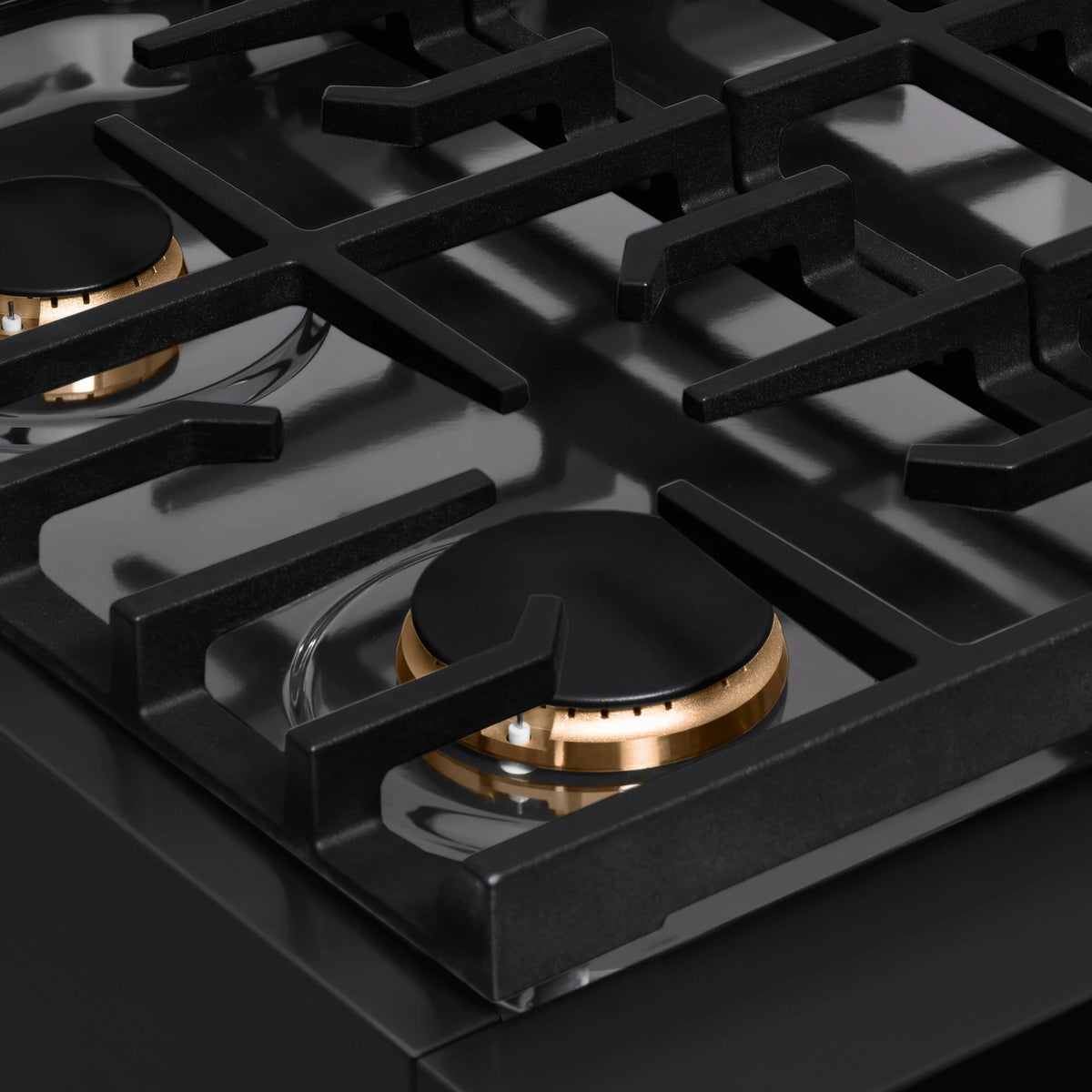 ZLINE - 30 in. Paramount Gas Rangetop with 4 Brass Burners and Porcelain Cooktop in Black Stainless Steel