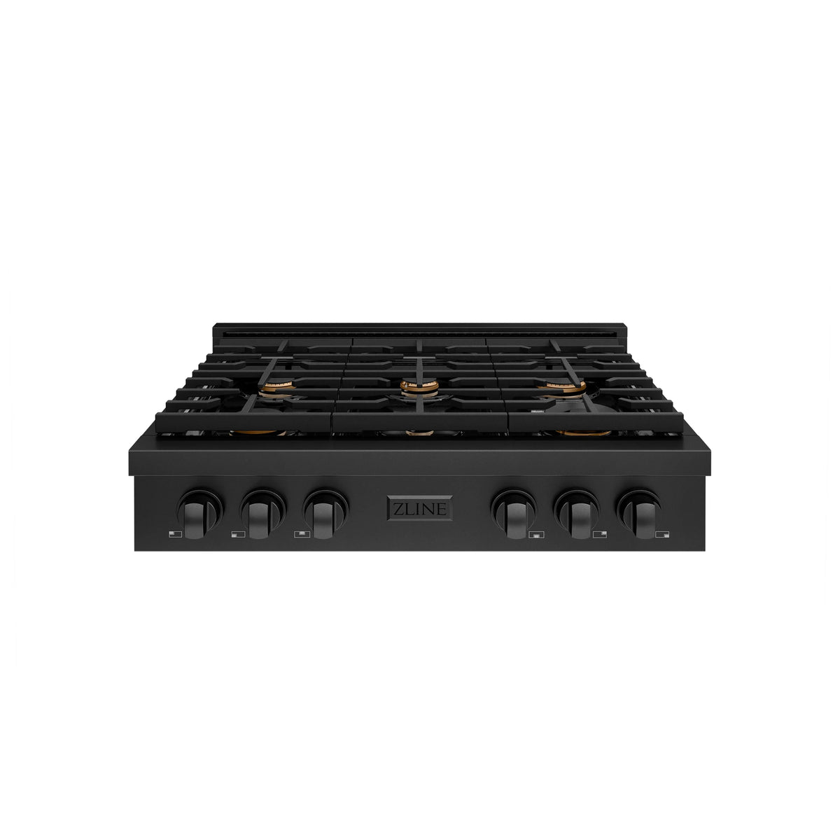 ZLINE - 36 in. Paramount Gas Rangetop with 6 Brass Burners and Porcelain Cooktop in Black Stainless Steel