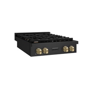 ZLINE - 30 in. Autograph Edition Paramount Gas Rangetop with 4 Burners and Porcelain Cooktop in Black Stainless Steel with Champagne Bronze Accents