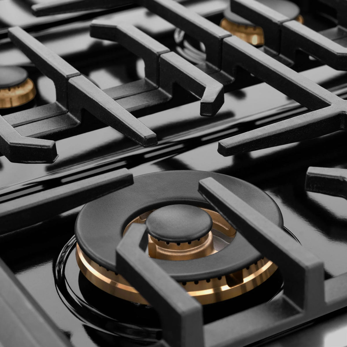 ZLINE - 48 in. Autograph Edition Paramount Gas Rangetop with 8 Burners and Porcelain Cooktop in Black Stainless Steel with Champagne Bronze Accents