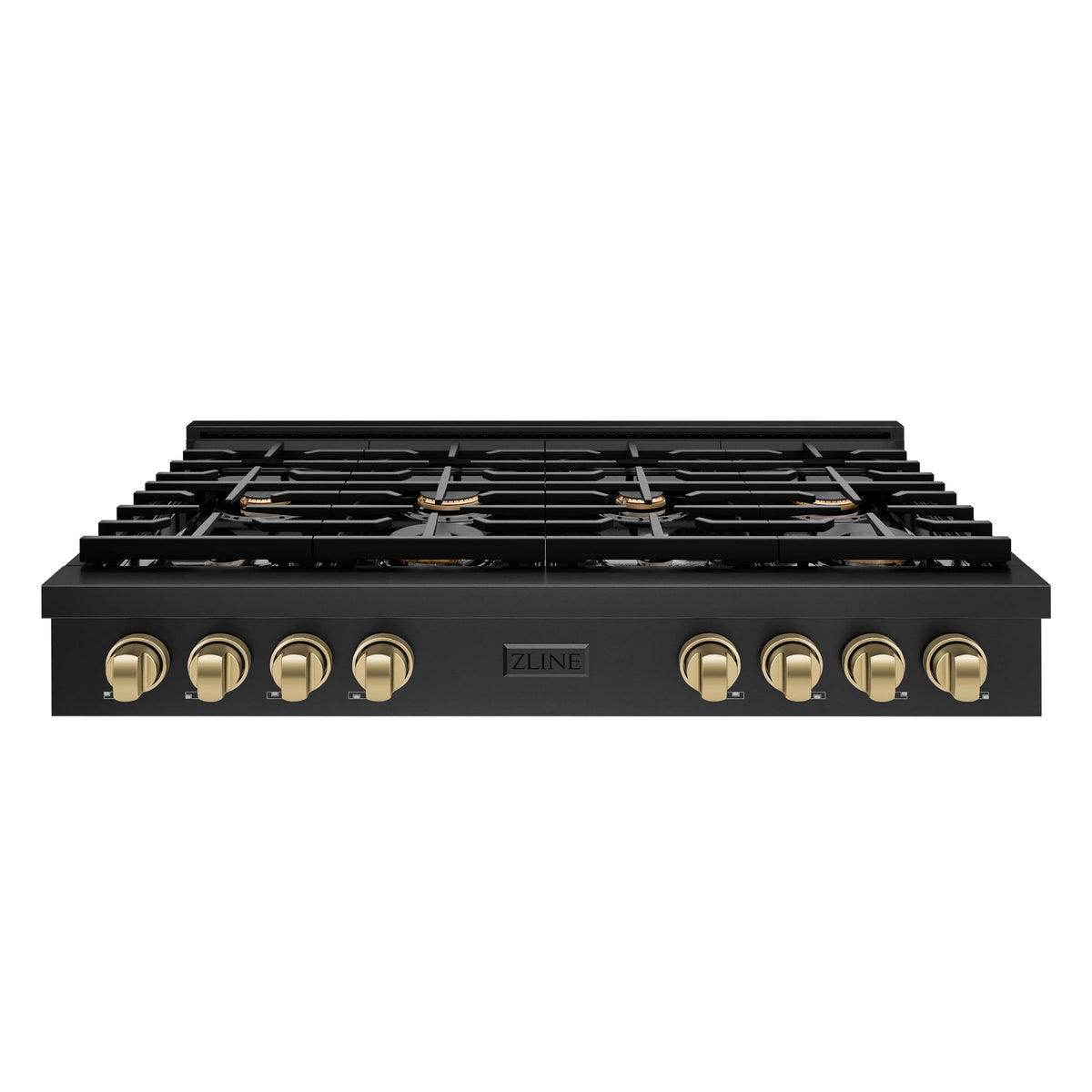 ZLINE - 48 in. Autograph Edition Paramount Gas Rangetop with 8 Burners and Porcelain Cooktop in Black Stainless Steel with Champagne Bronze Accents