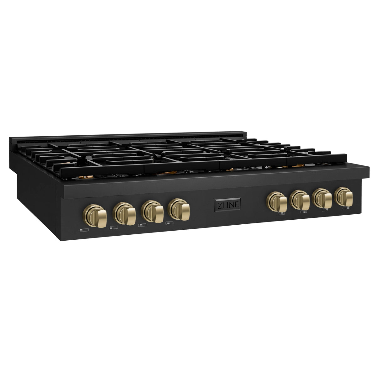 ZLINE - 48 in. Autograph Edition Paramount Gas Rangetop with 8 Burners and Porcelain Cooktop in Black Stainless Steel with Champagne Bronze Accents