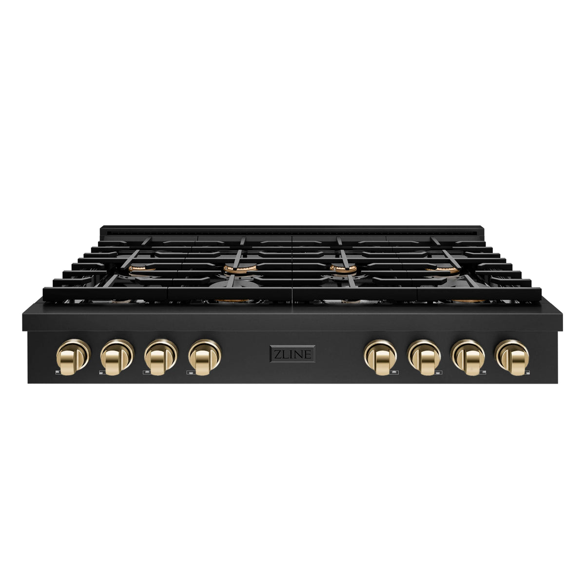ZLINE - 48 in. Autograph Edition Paramount Gas Rangetop with 8 Burners and Porcelain Cooktop in Black Stainless Steel with Polished Gold Accents