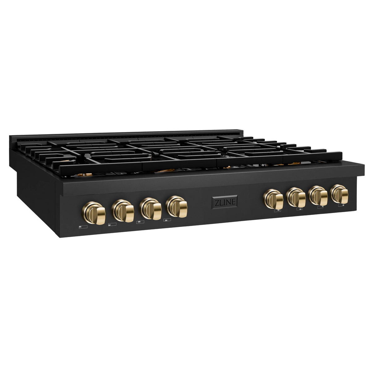 ZLINE - 48 in. Autograph Edition Paramount Gas Rangetop with 8 Burners and Porcelain Cooktop in Black Stainless Steel with Polished Gold Accents