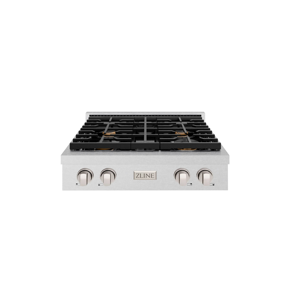 ZLINE - 30 in. Paramount Gas Rangetop with 4 Brass Burners and Porcelain Cooktop in Satin Stainless Steel