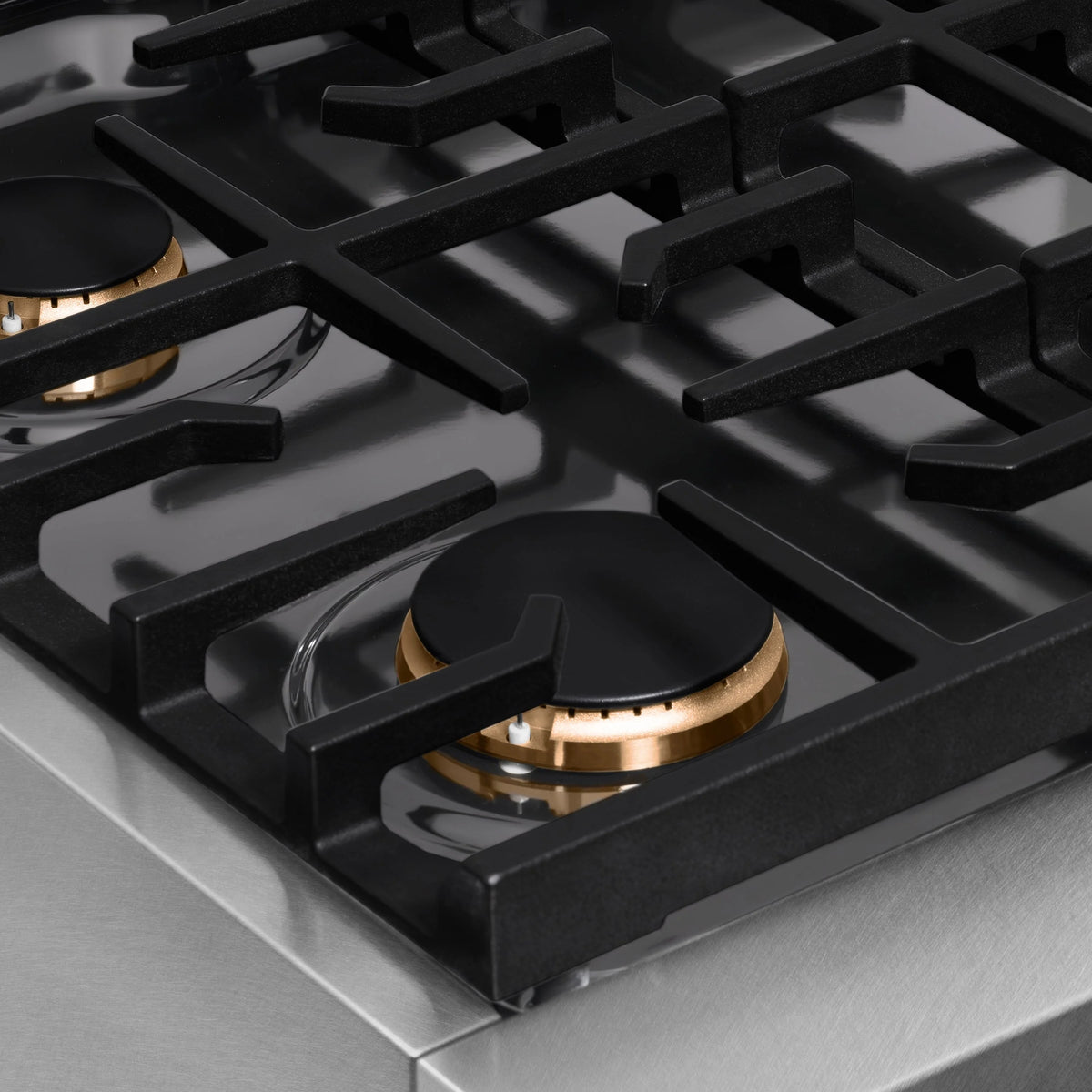 ZLINE - 30 in. Paramount Gas Rangetop with 4 Brass Burners and Porcelain Cooktop in Satin Stainless Steel