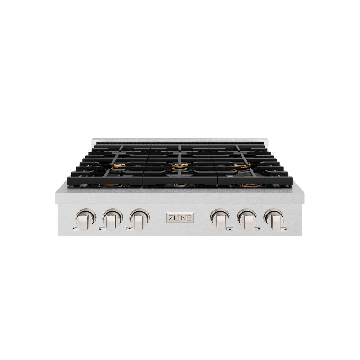 ZLINE - 36 in. Paramount Gas Rangetop with 6 Brass Burners and Porcelain Cooktop in Satin Stainless Steel (SRTS-BR-36)