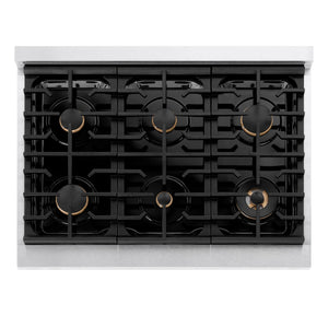 ZLINE - 36 in. Paramount Gas Rangetop with 6 Brass Burners and Porcelain Cooktop in Satin Stainless Steel (SRTS-BR-36)