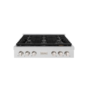 ZLINE - 36 in. Paramount Gas Rangetop with 6 Burners and Porcelain Cooktop in Satin Stainless Steel