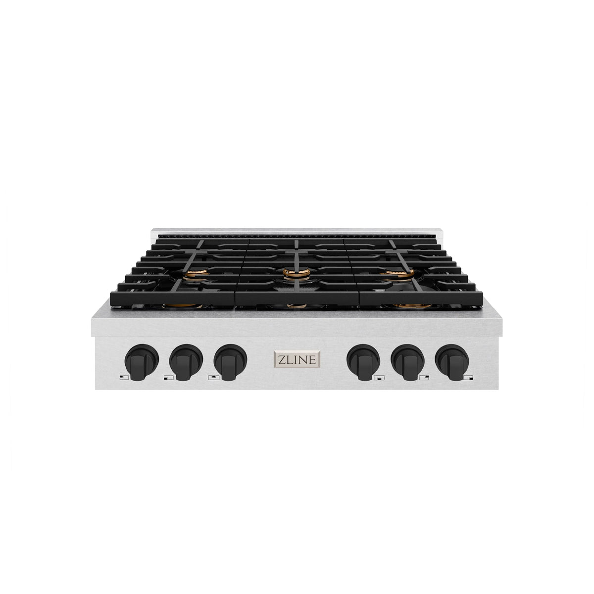 ZLINE - 36 in. Autograph Edition Paramount Gas Rangetop with 6 Burners and Porcelain Cooktop in Satin Stainless Steel with Matte Black Accents