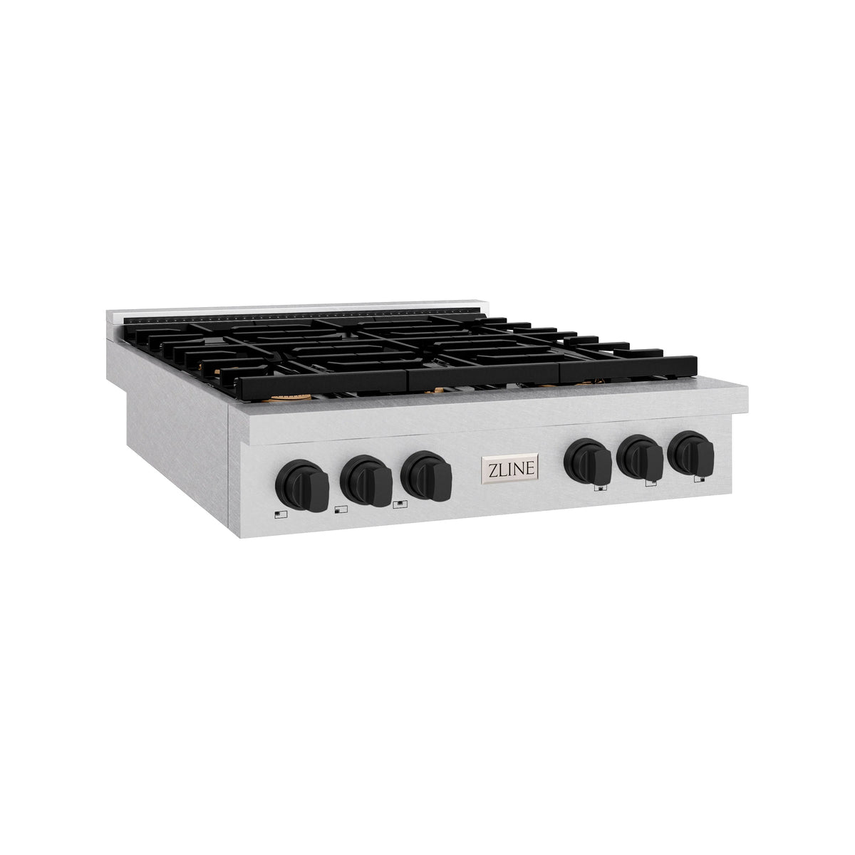 ZLINE - 36 in. Autograph Edition Paramount Gas Rangetop with 6 Burners and Porcelain Cooktop in Satin Stainless Steel with Matte Black Accents