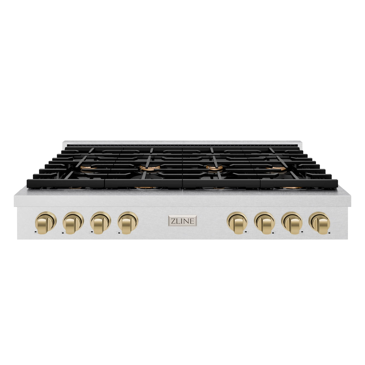 ZLINE - 48 in. Autograph Edition Paramount Gas Rangetop with 8 Burners and Porcelain Cooktop in Satin Stainless Steel with Champagne Bronze Accents