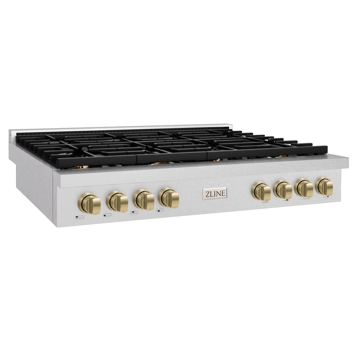 ZLINE - 48 in. Autograph Edition Paramount Gas Rangetop with 8 Burners and Porcelain Cooktop in Satin Stainless Steel with Champagne Bronze Accents