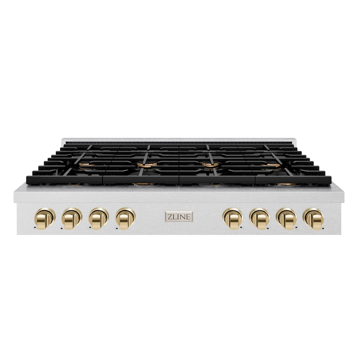 ZLINE - 48 in. Autograph Edition Paramount Gas Rangetop with 8 Burners and Porcelain Cooktop in Satin Stainless Steel with Polished Gold Accents