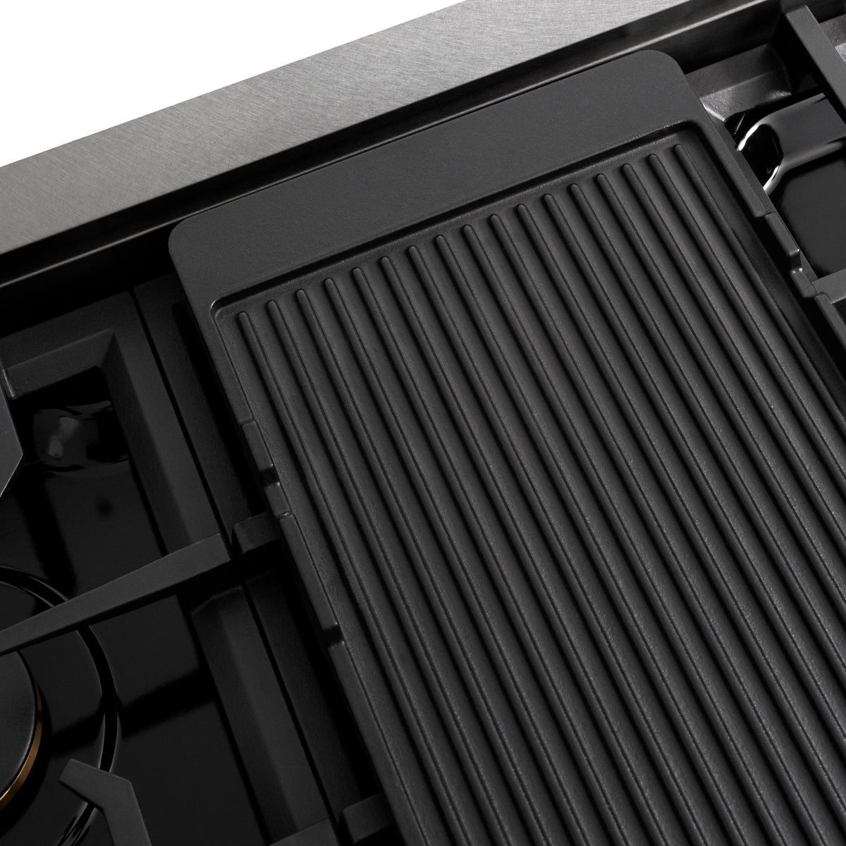 ZLINE - 48 in. Autograph Edition Paramount Gas Rangetop with 8 Burners and Porcelain Cooktop in Satin Stainless Steel with Polished Gold Accents