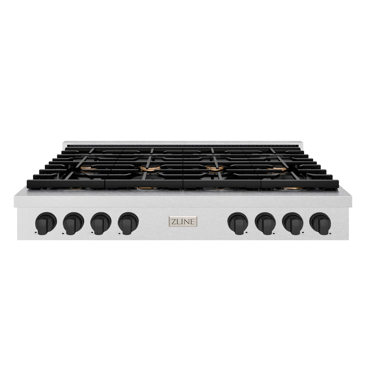 ZLINE - 48 in. Autograph Edition Paramount Gas Rangetop with 8 Burners and Porcelain Cooktop in Satin Stainless Steel with Matte Black Accents (SRTSZ-48-MB)