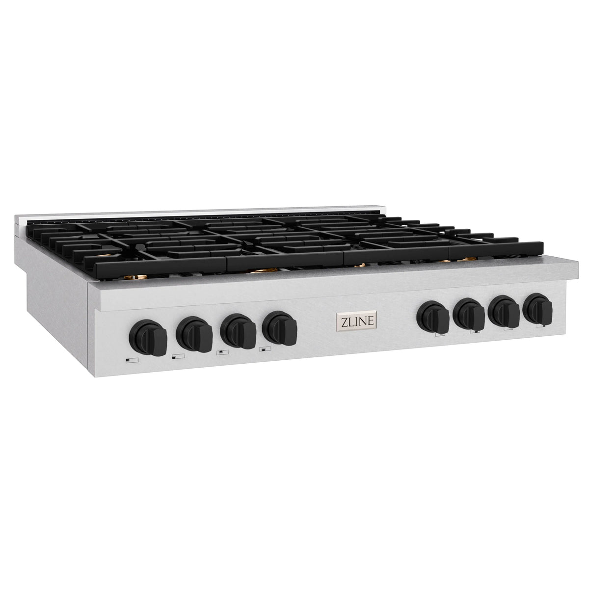 ZLINE - 48 in. Autograph Edition Paramount Gas Rangetop with 8 Burners and Porcelain Cooktop in Satin Stainless Steel with Matte Black Accents (SRTSZ-48-MB)