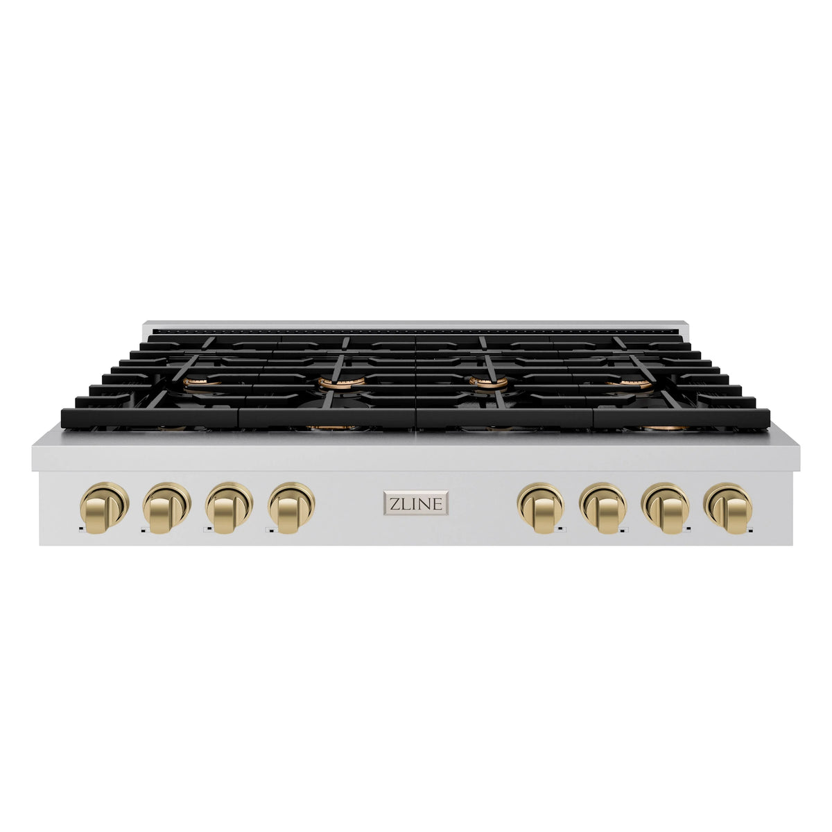 ZLINE - 48 in. Autograph Edition Paramount Gas Rangetop with 8 Burners and Porcelain Cooktop in Stainless Steel with Champagne Bronze Accents