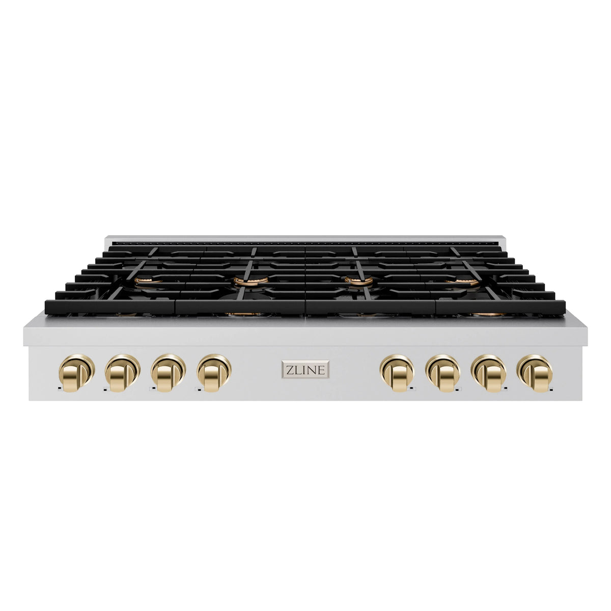 ZLINE - 48 in. Autograph Edition Paramount Gas Rangetop with 8 Burners and Porcelain Cooktop in Stainless Steel with Polished Gold Accents