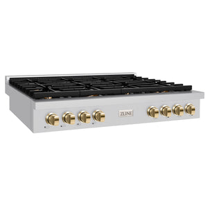 ZLINE - 48 in. Autograph Edition Paramount Gas Rangetop with 8 Burners and Porcelain Cooktop in Stainless Steel with Polished Gold Accents