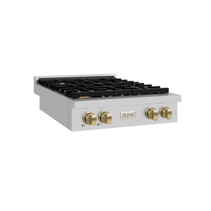 ZLINE - 30 in. Autograph Edition Paramount Gas Rangetop with 4 Burners and Porcelain Cooktop in Stainless Steel with Champagne Bronze Accents
