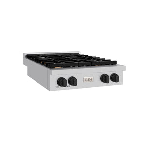 ZLINE - 30 in. Autograph Edition Paramount Gas Rangetop with 4 Burners and Porcelain Cooktop in Stainless Steel with Matte Black Accents