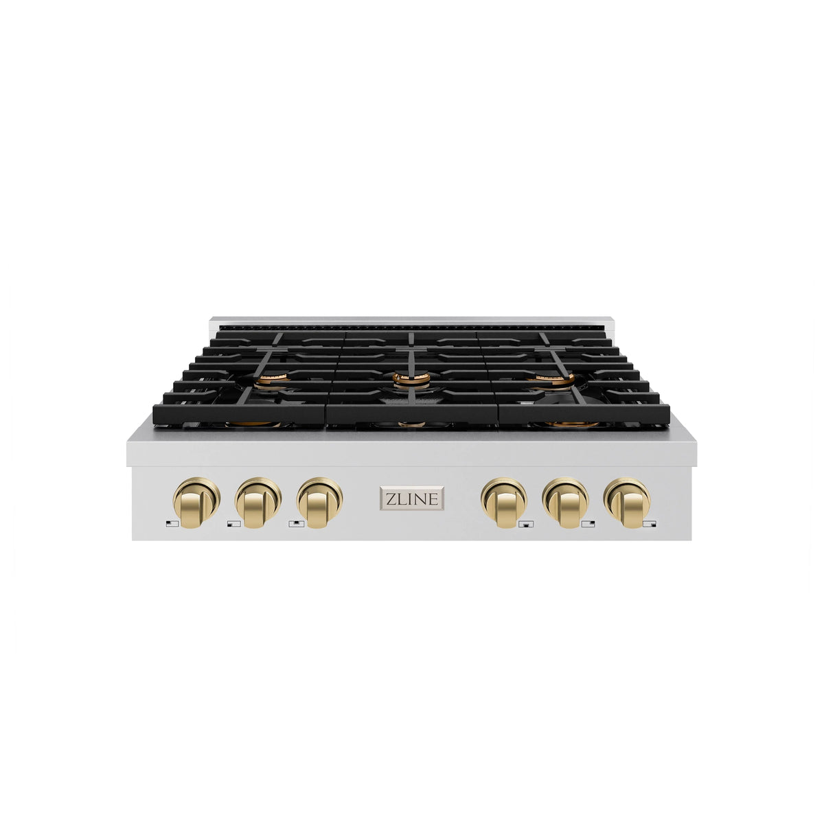 ZLINE - 36 in. Autograph Edition Paramount Gas Rangetop with 6 Burners and Porcelain Cooktop in Stainless Steel with Champagne Bronze Accents