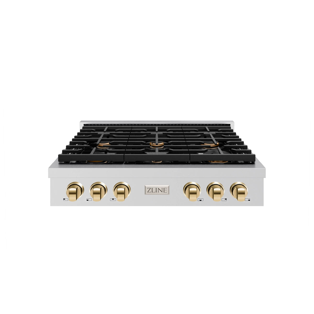 ZLINE - 36 in. Autograph Edition Paramount Gas Rangetop with 6 Burners and Porcelain Cooktop in Stainless Steel with Polished Gold Accents