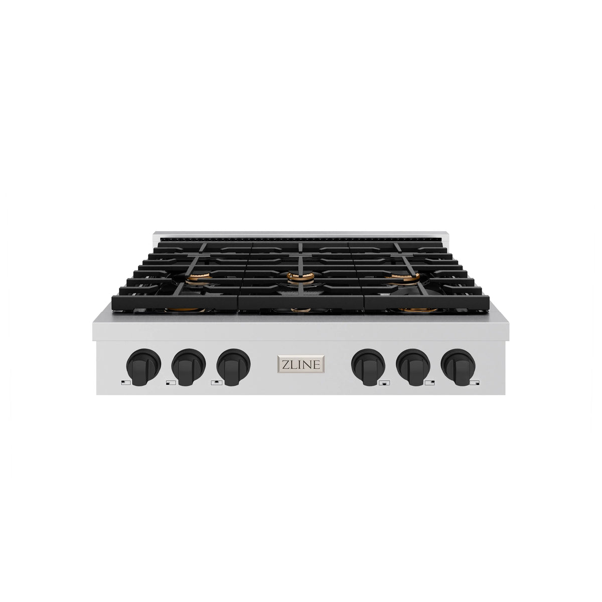 ZLINE - 36 in. Autograph Edition Paramount Gas Rangetop with 6 Burners and Porcelain Cooktop in Stainless Steel with Matte Black Accents
