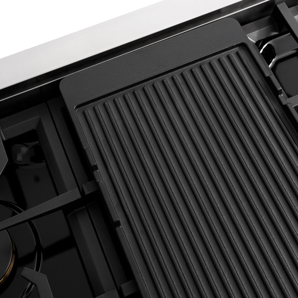 ZLINE - 48 in. Autograph Edition Paramount Gas Rangetop with 8 Burners and Porcelain Cooktop in Stainless Steel with Champagne Bronze Accents