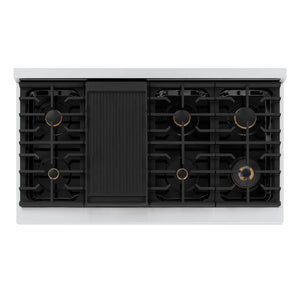 ZLINE - 48 in. Autograph Edition Paramount Gas Rangetop with 8 Burners and Porcelain Cooktop in Stainless Steel with Polished Gold Accents