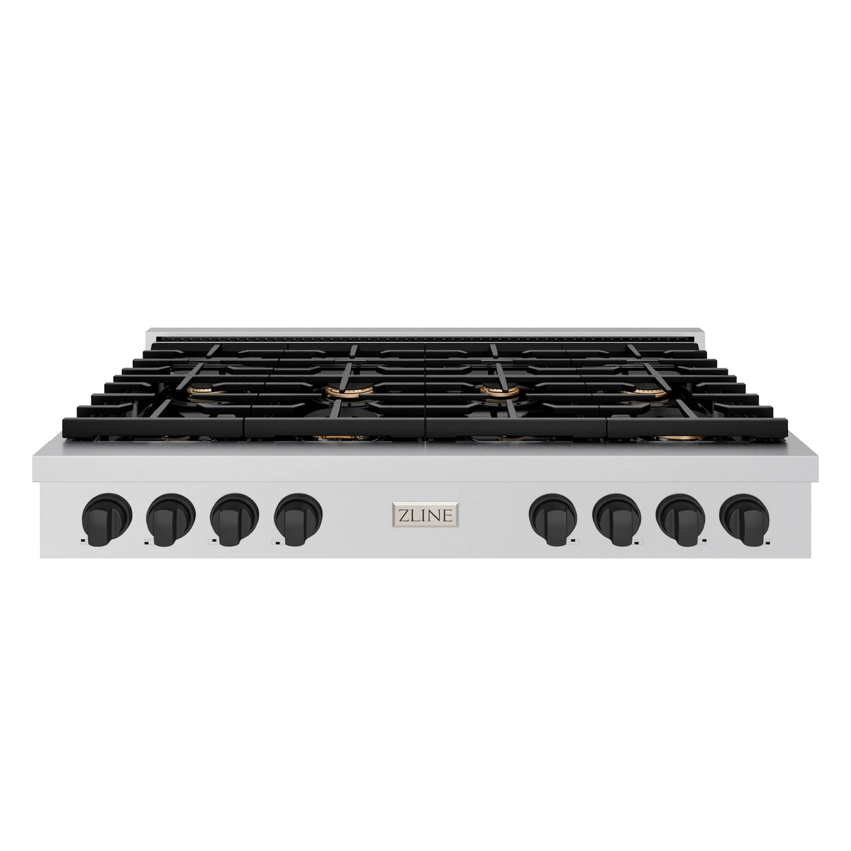 ZLINE - 48 in. Autograph Edition Paramount Gas Rangetop with 8 Burners and Porcelain Cooktop in Stainless Steel with Matte Black Accents