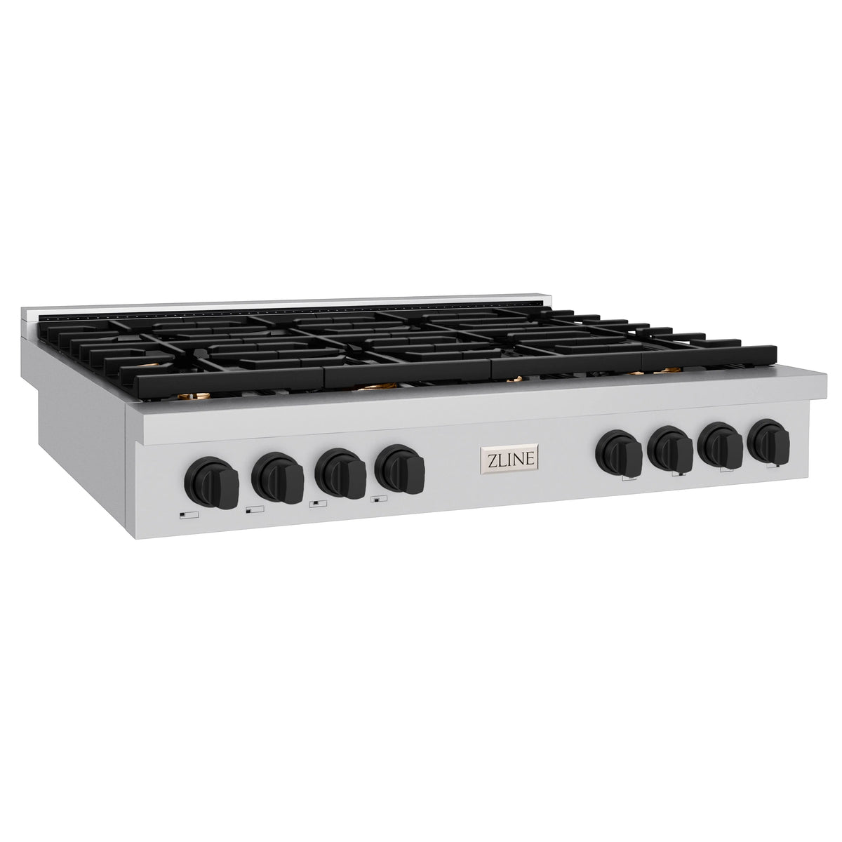 ZLINE - 48 in. Autograph Edition Paramount Gas Rangetop with 8 Burners and Porcelain Cooktop in Stainless Steel with Matte Black Accents