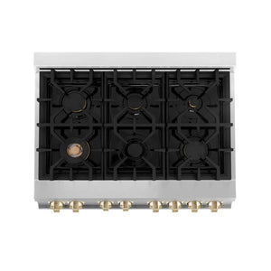 ZLINE - 36" Autograph Edition Kitchen Package with Stainless Steel Dual Fuel Range and Range Hood with Gold Accents (2AKP-RARH36-G)