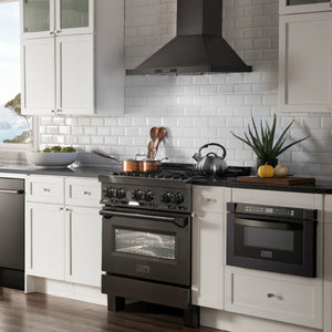 ZLINE - 30 in. 4.0 cu. ft. Legacy Dual Fuel Range with 4 Burner Gas Cooktop and Electric Convection Oven in Black Stainless Steel (RAB-30)